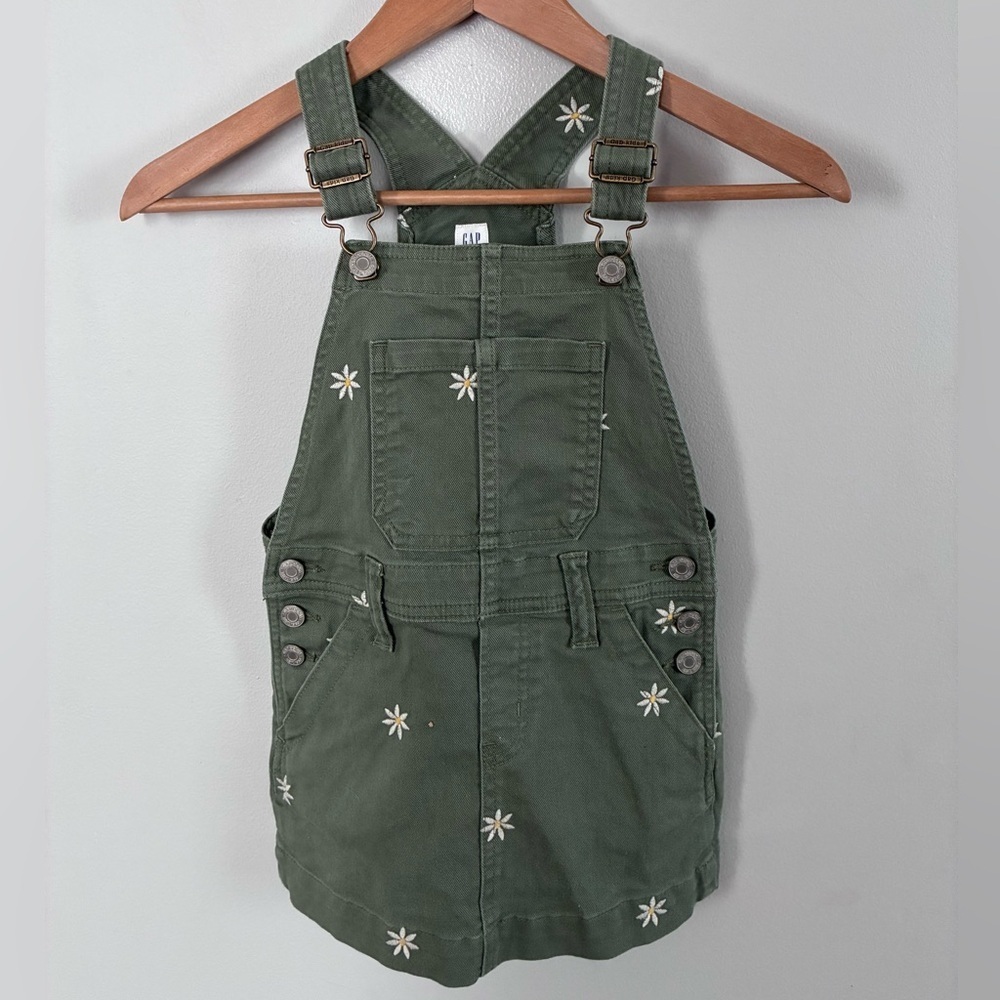Gap Green Overalls with Floral Embroidery Sz Xsmall